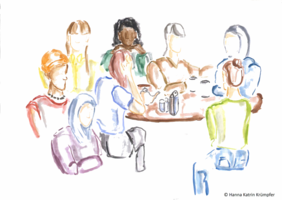 diverse gezeichnete Frauen am Tisch
