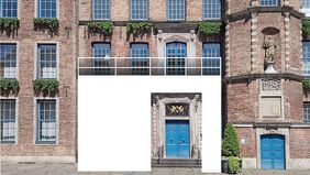 Eine schematische Darstellung des Balkons am Düsseldorfer Rathaus auf dem sich das Aufstiegsteam von Fortuna Düsseldorf am 14. Mai den Fans präsentieren wird - natürlich dann entsprechend geschmückt. (C) Landeshauptstadt Düsseldorf