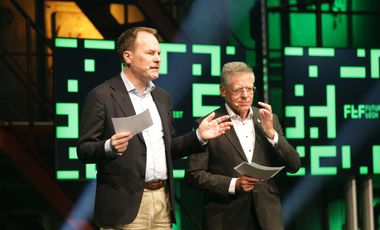 OB Dr. Stephan Keller (l.) eröffnete gemeinsam mit Landrat Hans-Jürgen Petrauschke das Future Tech Fest auf dem Areal Böhler am Donnerstag, 11. September 2025. Foto: Landeshauptstadt Düsseldorf/Ingo Lammert