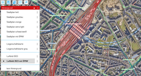 Luftbild mit ÖPNV in Düsseldorf Maps