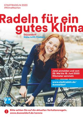 Mit diesem Poster wirbt das Umweltamt der Landeshauptstadt Düsseldorf für die Teilnahme am Wettbewerb Stadtradeln. Motto in diesem Jahr ist "Radeln für ein gutes Klima". Poster: Umweltamt