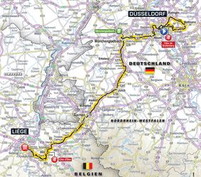 Verlauf der zweiten Etappe der Tour de France 2017 von Düsseldorf nach Lüttich. Stand: 14. November 2016