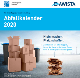 Im Abfallkalender 2020 gibt das Umweltamt praktische Tipps zur Abfallvermeidung und ruft zur Zerkleinerung von Kartons auf. Grafik: Umweltamt