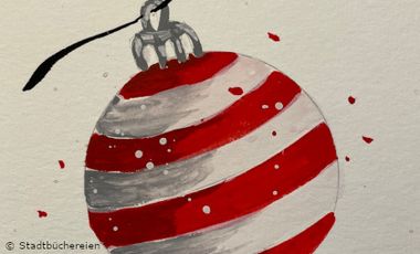 Gezeichnete rot-weiß gestreifte Weihnachtskugel