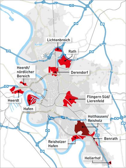 Map of the Industrial locations in Düsseldorf