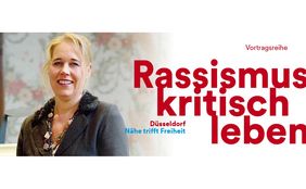 Titelgrafik zur Vortragsreihe "Rassismuskritisch leben". Auf dem Bild ist die Referentin Prof. Dr. Beate Küpper abgebildet