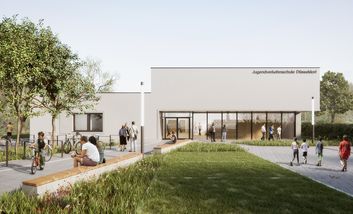 So soll sie einmal aussehen: Die Grafik zeigt die neue Jugendverkehrsschule. Grafik: Immobilien Projekt Management Düsseldorf GmbH