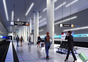 So wird die Umgebung der Bahnsteige am neuen U-Bahnhof Flughafen aussehen. Visualisierung: "SOP - slapa, oberholz, pszczulny architekten"