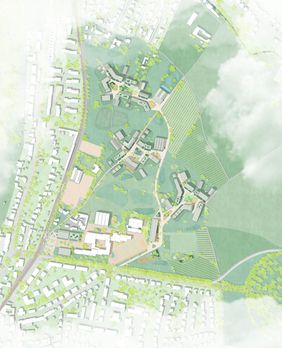 Lageplan vom Siegerentwurf des Wettbewerbs "Nördlich Kalkumer Schlossallee". Copyright: Architekten Venus GmbH, Hamburg, mit Greenbox Landschaftsarchitekten, Köln und BeL Sozietät für Architektur, Köln