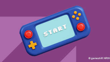 Grafik eines Gamecontrolers vor einem lila Hintergrund