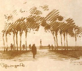 Historische Darstellung der Wegeflucht im Rheinpark in einer Illustration von H.C. Reissinger aus dem Jahr 1927. Archivbild: Gartenamt