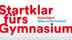 Auf dem Bild ist ein in rot gehaltener Schriftzug "Startklar fürs Gymnasium" abgebildet