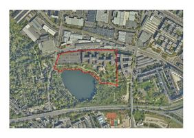 Luftbild des Geländes zwischen Schiessstraße und Heerdter Lohewg am Albertussee. Copyright: Landeshauptstadt Düsseldorf/Stadtplanungsamt