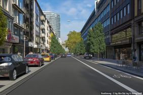 Die Visualisierung zeigt die Friedrichstraße, wie sie nach dem Umbau aussehen wird. Copyright: Ing.-Büro Dipl. Ing. H. Vössing GmbH