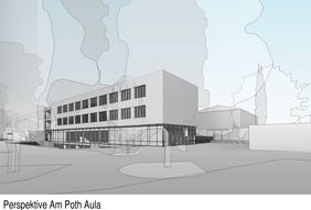 Außenansicht des geplanten Erweiterungsbaus am Gymnasium Am Poth in Gerresheim