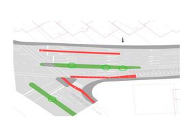 Auf der südlichen Seite der Karlsruher Straße wird ein geschützter Radweg, eine sogenannte Protected Bike Lane, eingerichtet. Grafik: Amt für Verkehrsmanagement