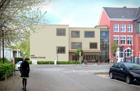 Animation des Erweiterungsbaus an der Katholischen Grundschule Fleher Straße. Grafik: Landeshauptstadt Düsseldorf/IPM