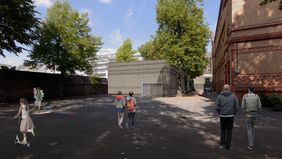 Animation der neuen Einfeld-Sporthalle an der GGS Kronprinzenstraße; Foto: WOLLENWEBERARCHITEKTUR