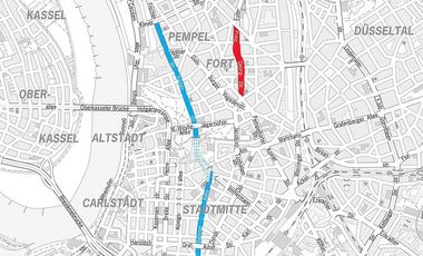 Die Grafik zeigt die Lage der Umweltspuren auf der Prinz-Georg-Straße. 