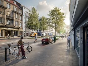 Die Visualisierung zeigt die Optimierungen am Carlsplatz der Zukunft. Visualisierung: Connected Mobility Düsseldorf