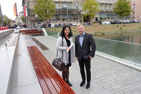 Stellten die Baufortschritte am Projekt Kö-Bogen vor: Verkehrsdezernentin Cornelia Zuschke und Andreas Weise, Projektleiter Kö-Bogen. Foto: Ingo Lammert