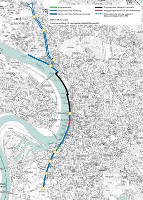 Die Grafik gibt den Planungsstand im Hinblick auf die erste Radleitroute wieder. 