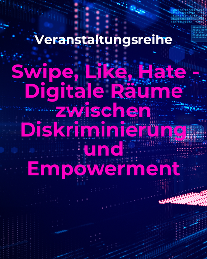Symbolbild der Veranstaltungsreihe. Auf blauem Hintergrund steht in pinker Schrift der Titel der Veranstaltungsreihe