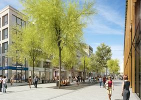 Die Animation zeigt wie die Schadowstraße zukünftig aussehen wird. Grafik: FSWLA Landschaftsarchitekten 