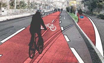 Visualisierung von rot markiertem Radfahrstreifen auf der Hofgartenrampee