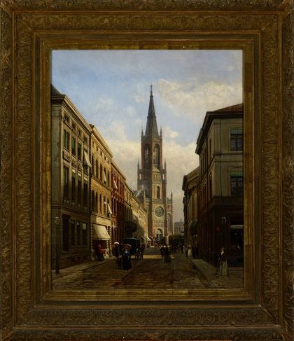 Blick durch die Königstraße auf die Johanneskirche, 1891, Künstler: Franz Stegmann, Fotografie Medienzentrum Rheinland / Stefan Arendt