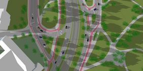 Luftbild Visualisierung der Radverkehrsplanung für die Hofgartenrampe