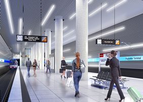 So wird die Umgebung der Bahnsteige am neuen U-Bahnhof Flughafen aussehen. Visualisierung: "SOP - slapa, oberholz, pszczulny architekten"
