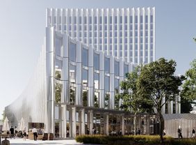 Der Siegerentwurf des Architekturbüros Cobe (Kopenhagen): Animation des neuen Bürogebäudes der Gustav Zech Stiftung am Hafenbeckenkopf B im Medienhafen