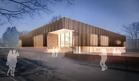 Animation der neuen Sporthalle für die Carl-Benz-Realschule. Animation: Landeshauptstadt Düsseldorf/IPM