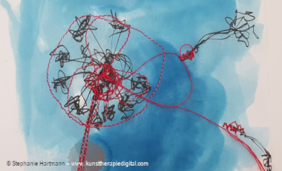 Abstraktes Aquarellbild in Blautönen zum Thema Trauer