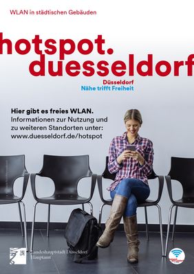 Seit Mitte des Jahres gibt es das Angebot hotspot.duesseldorf – das kostenlose und öffentliche WLAN in städtischen Gebäuden. Die Anzahl der zunächst 45 Zugangspunkte ist nun auf über 100 Standorte erweitert worden. Foto: Stadt