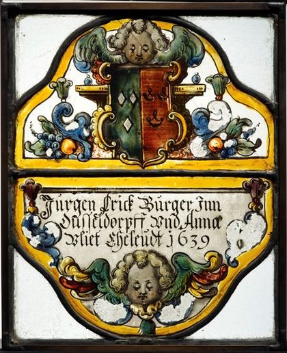 Fensterbierscheibe, 1639, Künstler/Künstlerin unbekannt, Glas, Schwarzlot mit Email, Blei, Inv.-Nr. K 105