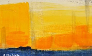 Gemälde mit großflächigen Farbfeldern in Orange und Gelb von Elke Schiffer