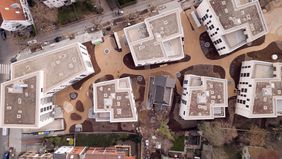 Das neue Wohnquartier an der Hospitalstraße in Benrath von oben betrachtet. Foto: SWD Düsseldorf