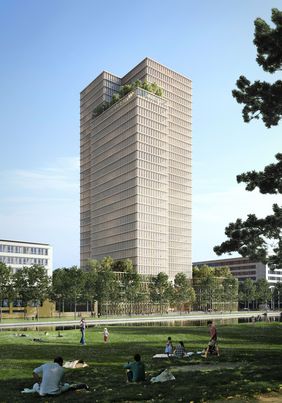 Der geplante Neubau des Technische Verwaltungsgebäudes (TVG) an der Moskauer Straße, Animation: LHD/IPM. 