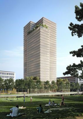 Der geplante Neubau des Technische Verwaltungsgebäudes (TVG) an der Moskauer Straße, Animation: LHD/IPM. 