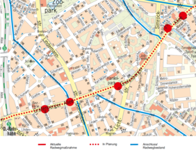 Übersichtskarte zur Radverkehrsmaßnahmen an der Grafenberger Allee in Düsseldorf