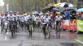 Vollen Einsatz trotz widriger Bedingungen zeigten die Kinder bei den Finals zum Petit Depart 2018; Foto: Meyer