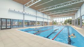 Animation Sportbecken des neuen Mehrgenerationen-Gesundheitsbads in Benrath; Foto: Bädergesellschaft Düsseldorf mbH