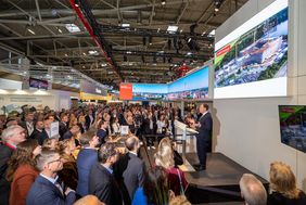 Impressionen vom Messestand der Landeshauptstadt Düsseldorf während der Präsentation des Oberbürgermeisters auf der Expo Real 2023; Foto: Gongoll