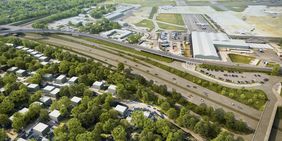 Der Verlauf der U 81-Trasse entlang des Flughafengeländes wird aus der Visualisierung ersichtlich. Grafik: Landeshauptstadt Düsseldorf/Amt für Verkehrsmanagement