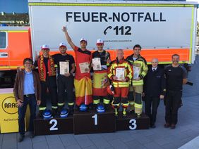 Siegerehrung beim 11. Skyrun Feuerwehr Düsseldorf am 29. September 2018