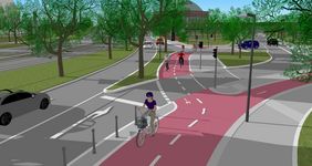 Für mehr Sicherheit wird der Knotenpunkt Hofgartenrampe und Oederallee mit einer Ampelanlage ausgestattet, die dem Radverkehr Vorrang gewährt. Autofahrer fordern zum Abbiegen in die Oederallee zukünftig per Kontaktschleife ihre Grünphase an. Grafik: Amt für Verkehrsmanagement
