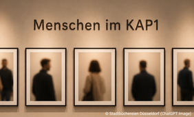 Galerie mit Bildern von Menschen. Überschrift auf der Wand: Menschen im KAP1