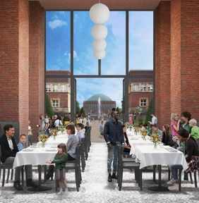 Innenperspektive: Gastronomie im Belvedere; Foto: Linie 4 und Rhein Render
